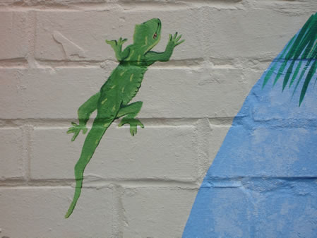 Close up of Green Gecko Mural